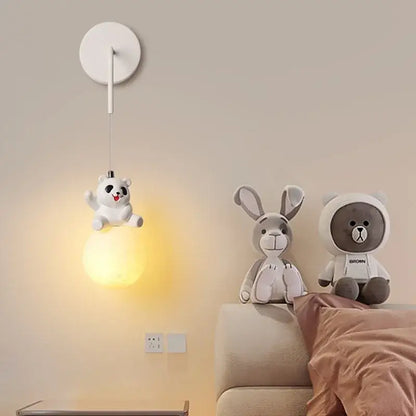 Modern white panda bear bedroom wall lamp with soft yellow glow ideal for decorbites bear bedroom decor