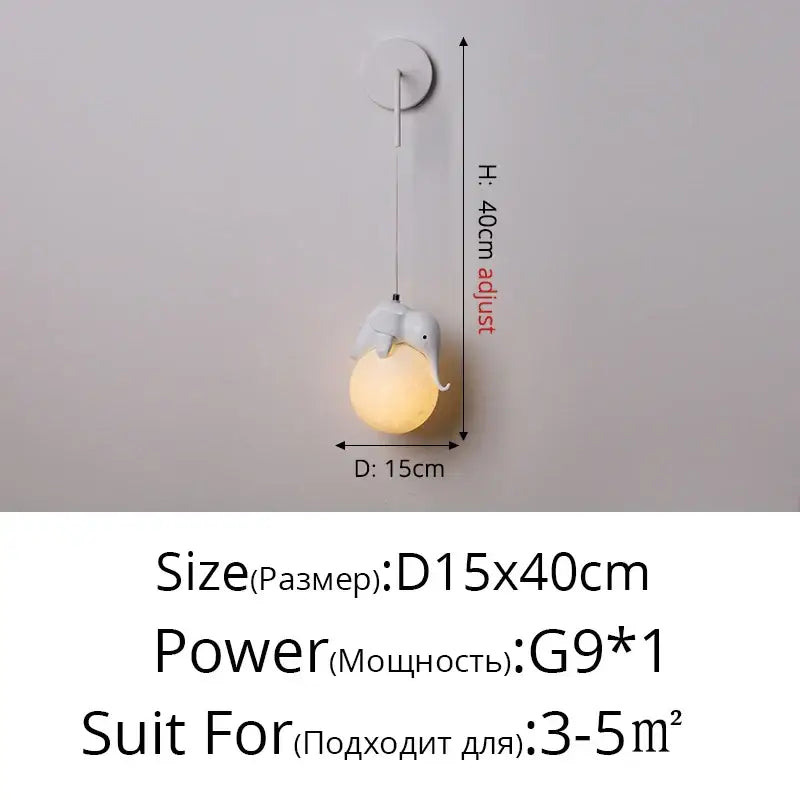 Modern white panda bear bedroom wall lamp shaped like an elephant with a warm glowing bulb for decorbites bear bedroom