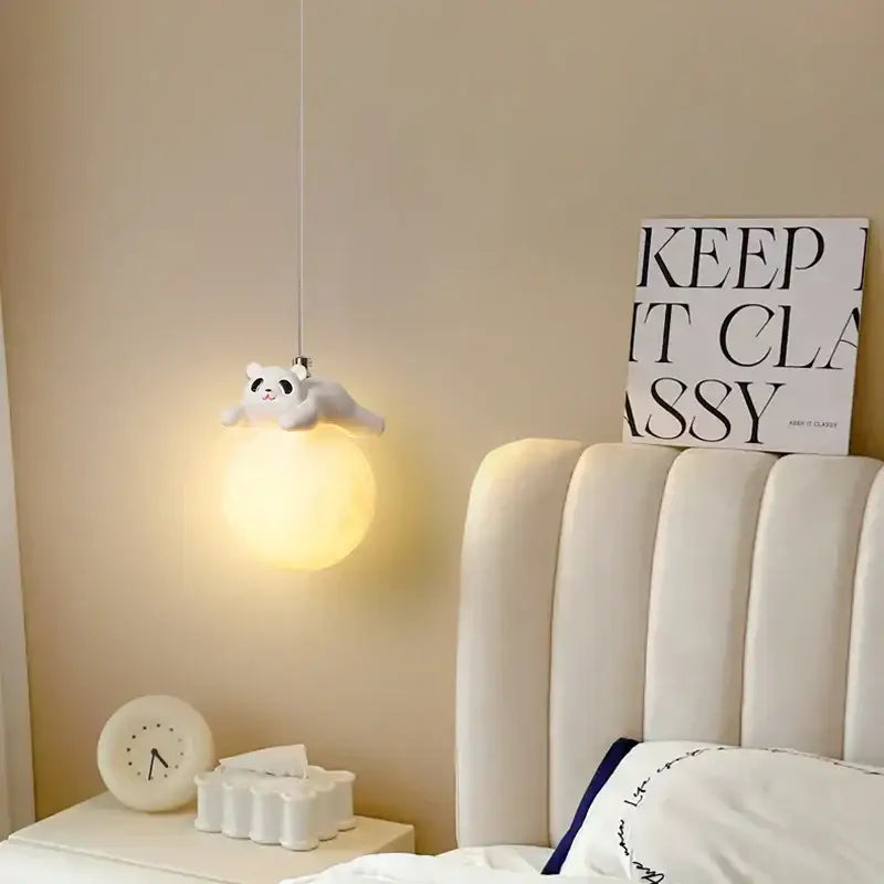 Modern white panda bear bedroom wall lamp with soft plush texture and glowing light for bear bedroom decorbites use