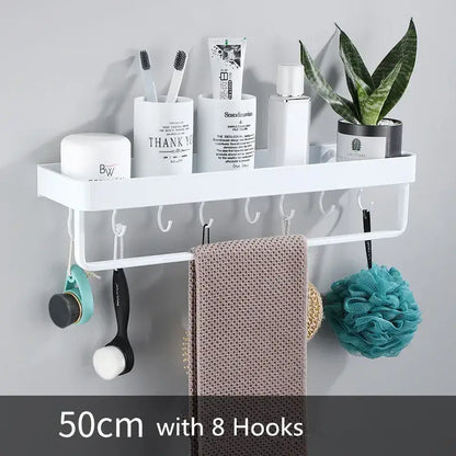 Modern white plastic corner shelf with towel bar holding toiletries and plant for kitchen storage and decorbites black corner use