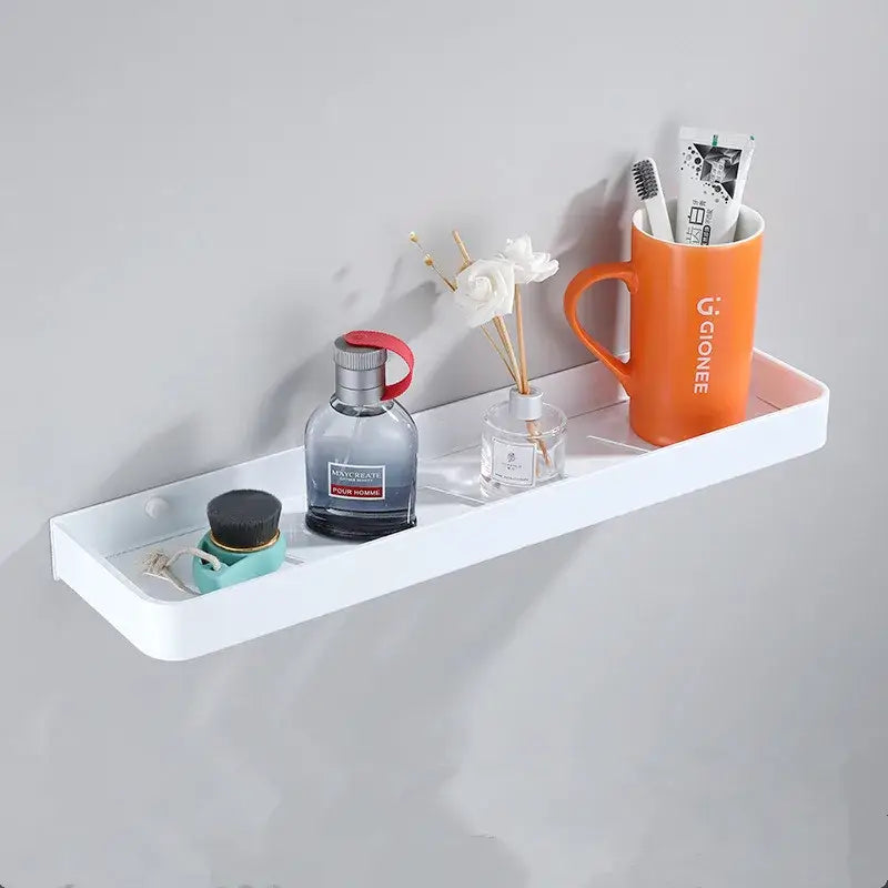 Modern white plastic corner shelf with towel bar wall-mounted for kitchen storage and decorbites black corner use