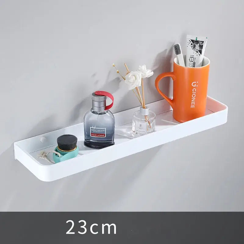 Modern white plastic corner shelf with towel bar for kitchen storage complementing decorbites black corner designs