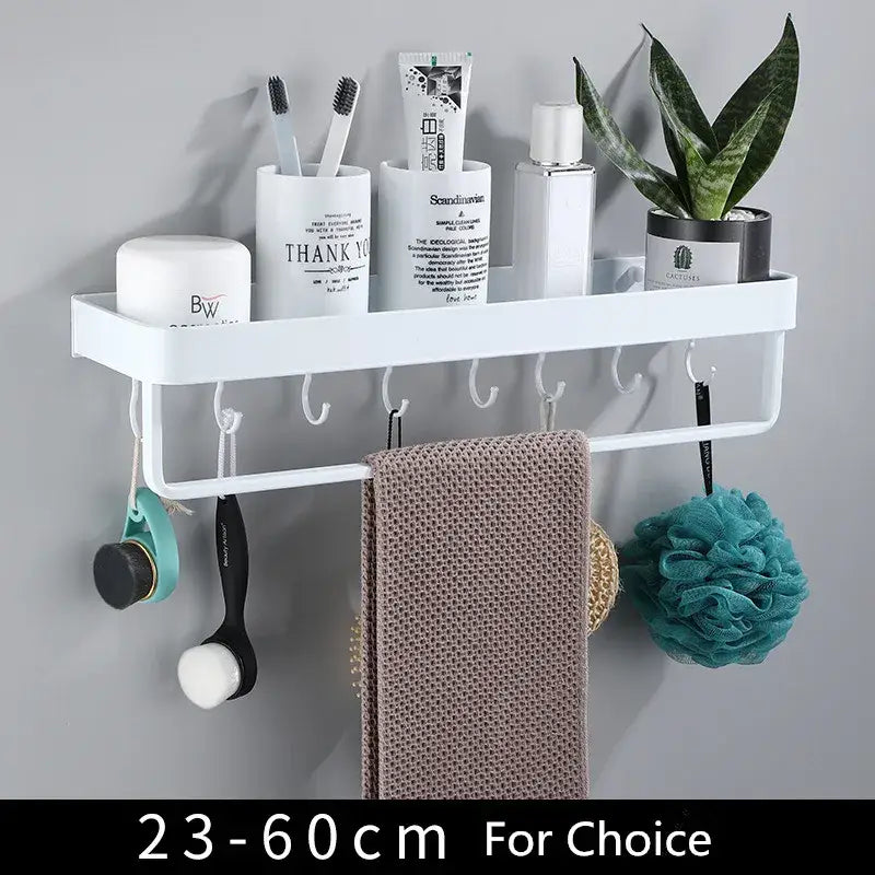 Modern white plastic corner shelf with towel bar and hooks holding toiletries for kitchen storage decorbites black corner
