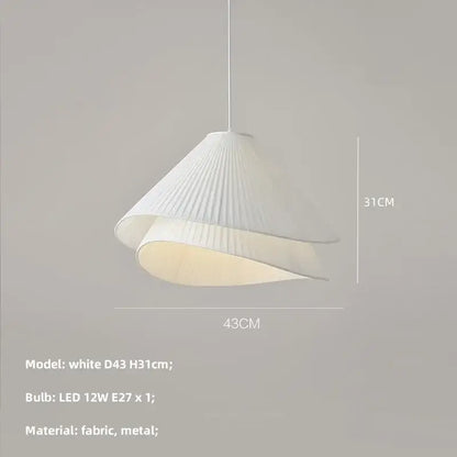 Modern white pleated fabric chandelier e27 fabric pendant lamp with metal suspension for bedroom lighting model d43