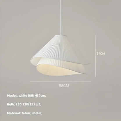 Modern white pleated e27 fabric chandelier with sleek metal suspension for bedroom pendant lighting