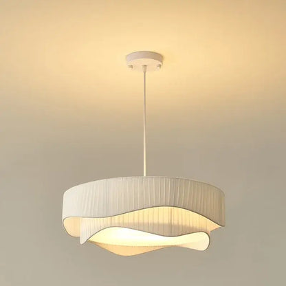 Modern white pleated fabric pendant lights with flowing design for bedroom decorbites creamy style e27 lighting