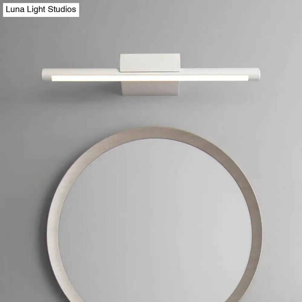 Modern white led wall sconce with sleek rectangular design and minimalist bracket for pole vanity lighting use