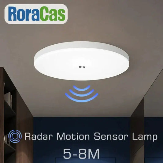 Modern white ceiling lamp with radar motion sensor technology designed for hallways use