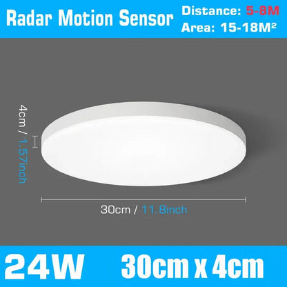Modern white circular ceiling lamp with 24w led design and radar motion sensor for efficient hallway lighting