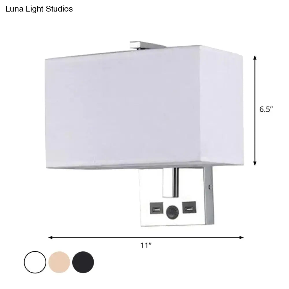 Modern white rectangle wall light kit with usb ports mounted on chrome fixture suitable for 220v-240v 110v-120v use