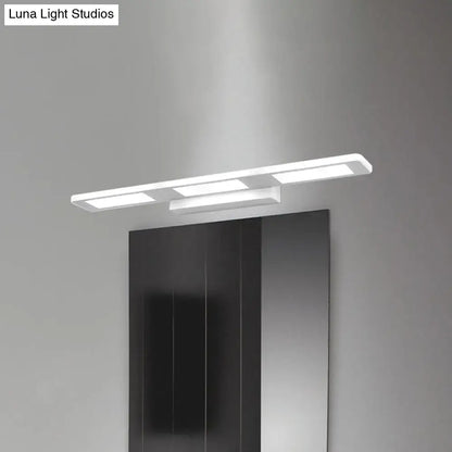 Modern white rectangular acrylic vanity wall light with sleek design and three illuminated LED panels for bathroom decor
