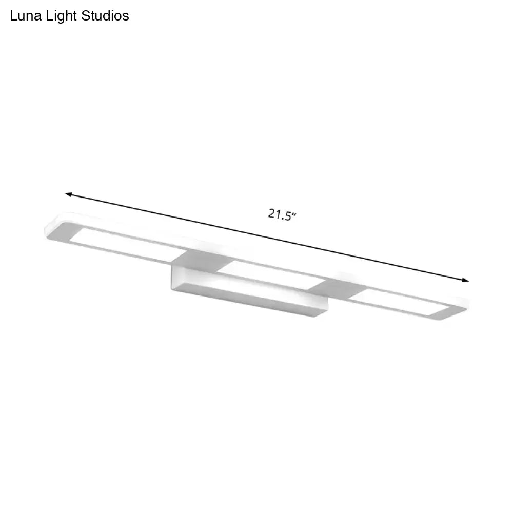 Modern white rectangular acrylic vanity wall light with three LED panels for sleek bathroom decor