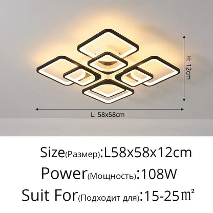 Modern white rectangular dimmable led chandelier with black frame and warm white illumination for bedroom decorbites dimmable led