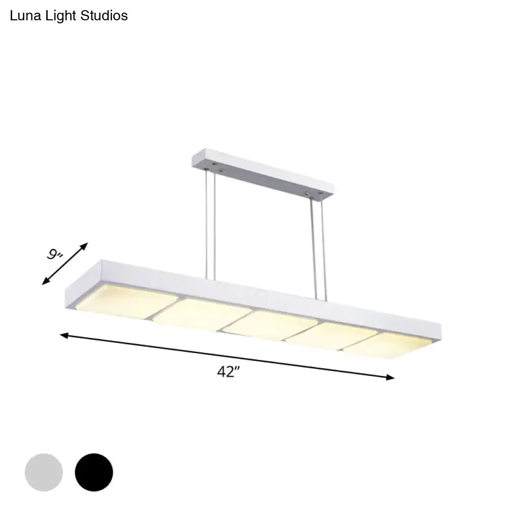 DecorBites modern white metal rectangular island lamp with four illuminated panels and minimalist design for office use