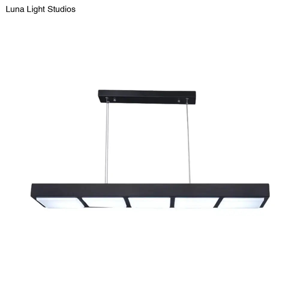 Black rectangular island lamp with four illuminated panels metal modern design for office hanging light by decorbites