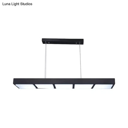 Black rectangular island lamp with four illuminated panels metal modern design for office hanging light by decorbites