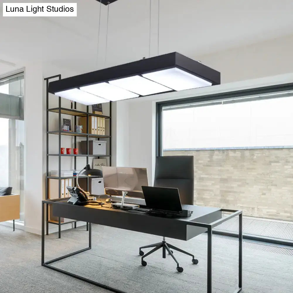 Decorbites modern metal rectangular island lamp in black with led lights for office ceiling illumination