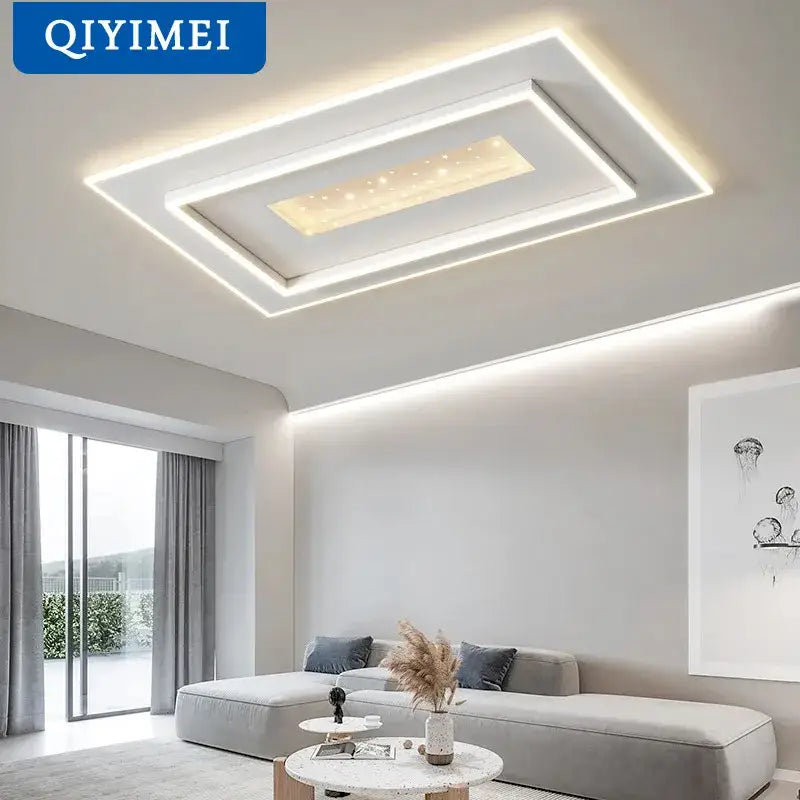 Modern white rectangular led chandelier with sleek frame and warm illumination for living lights led decorbites style