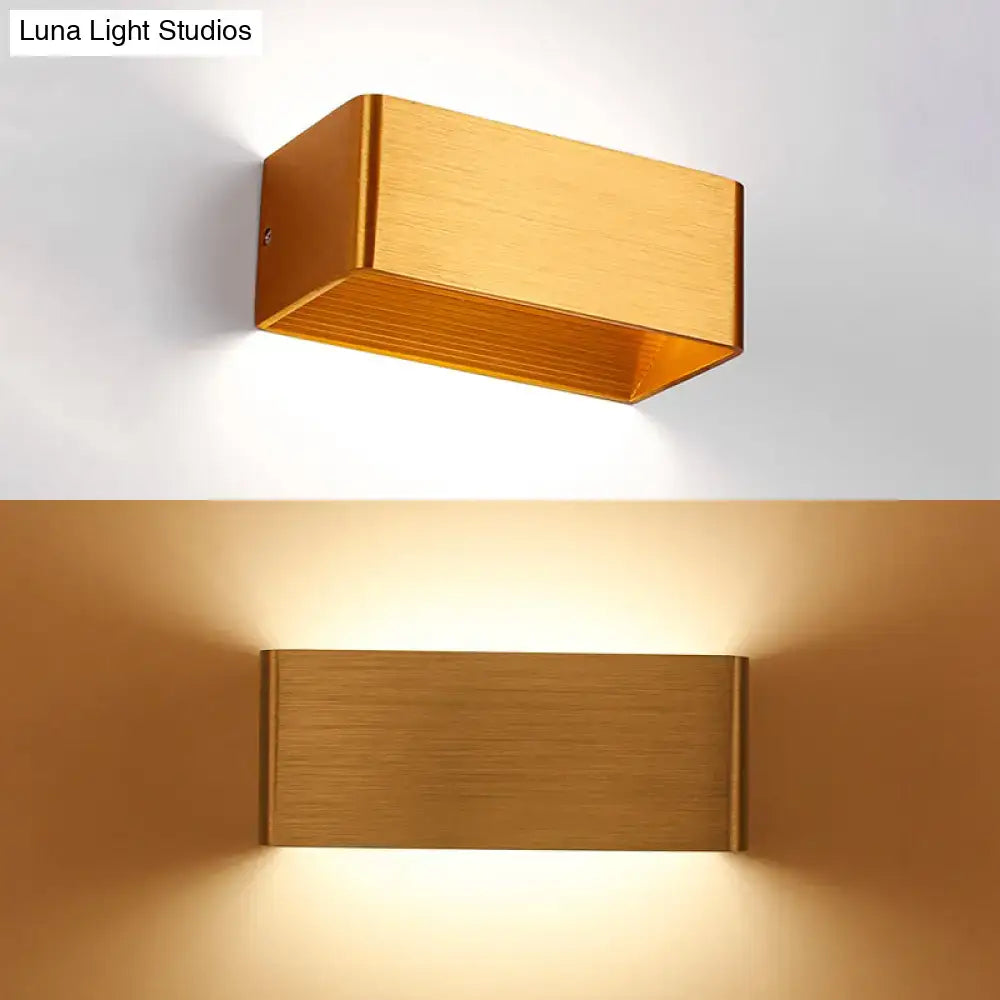 Modern white rectangular wall lamp with gold finish and brushed metal texture warm white sconce for bedroom lighting