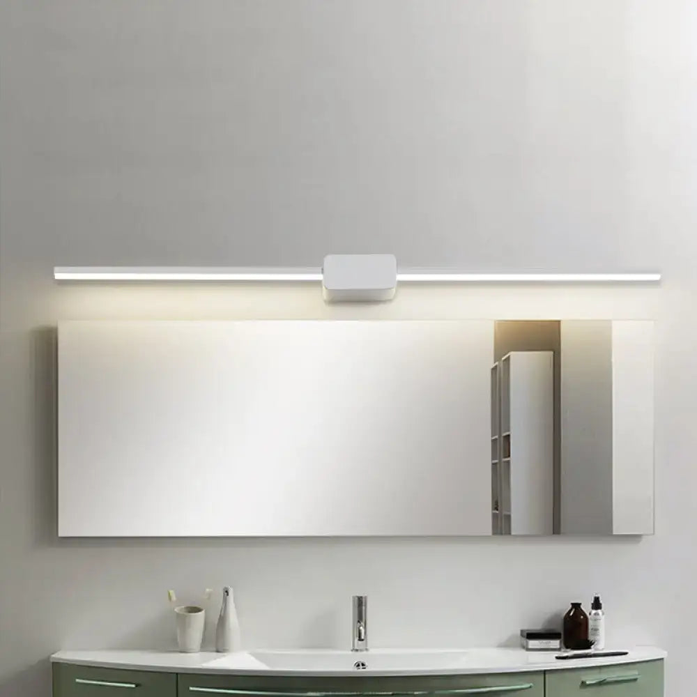 Modern white rectilinear wall sconce led mirror light with minimalist rectangular design and central control module