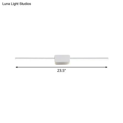 Modern white rectilinear wall sconce with sleek rectangular center and slim elongated arms for bathroom LED mirror lighting