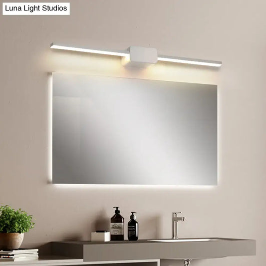 Modern white rectilinear wall sconce bathroom led mirror light with integrated led lighting above and below framed in white