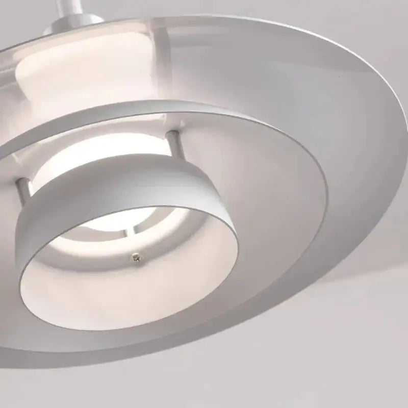 Modern white and red gradient ufo pendant light with concentric circular rings and sleek minimalist design for dining room decorbites gradient white red