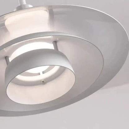 Modern white and red gradient ufo pendant light with concentric circular rings and sleek minimalist design for dining room decorbites gradient white red
