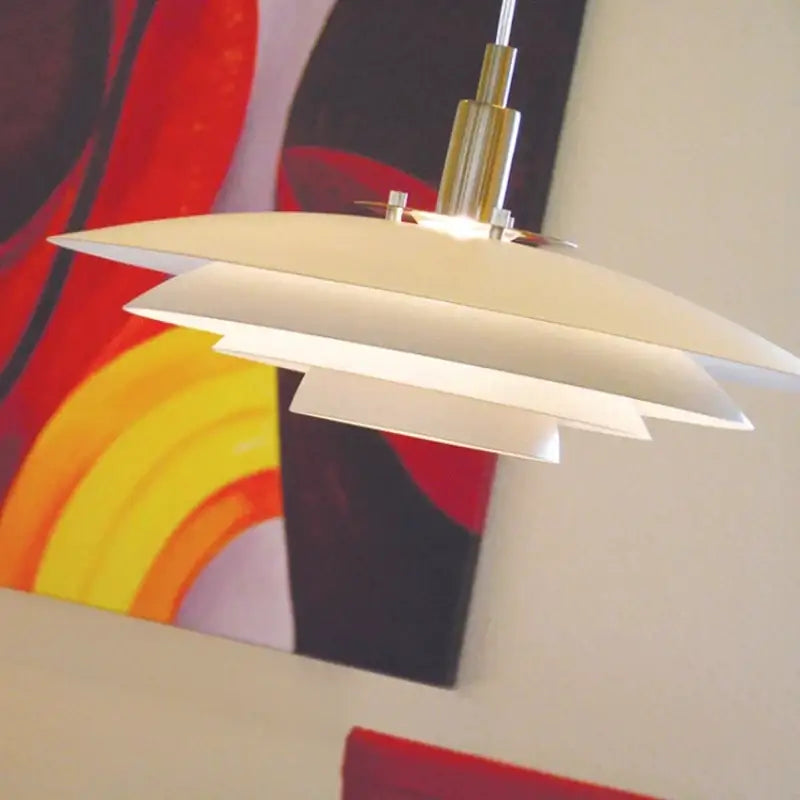 Cream-colored layered pendant light with brass-finished metal fixture for modern white red gradient ufo pendant light decorbites