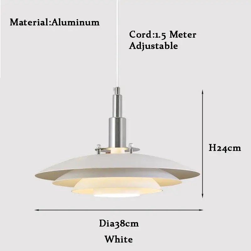 Modern white and red gradient ufo pendant light with layered aluminum shades and chrome suspension rod for dining room decorbites gradient white red
