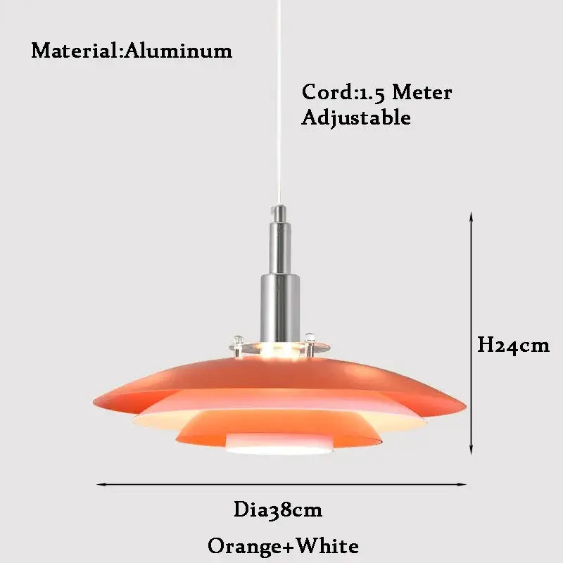 Modern white and red gradient ufo pendant light with orange and white layered aluminum shade and adjustable 1.5-meter cord decorbites gradient white red pendant light for dining room decor