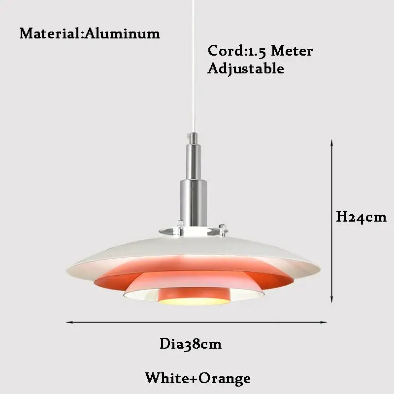 Modern pendant light with sleek layered white and red gradient translucent shades on adjustable aluminum cord for dining room decorbites gradient white red