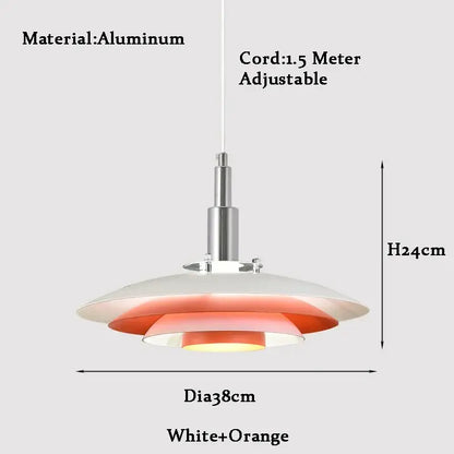 Modern pendant light with sleek layered white and red gradient translucent shades on adjustable aluminum cord for dining room decorbites gradient white red
