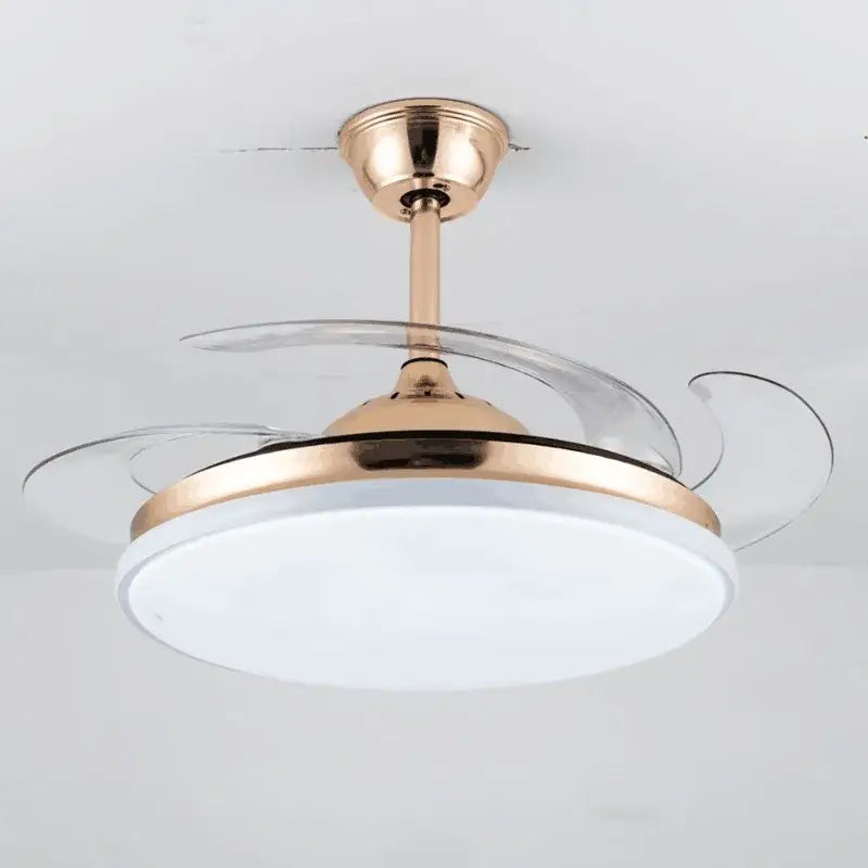 Glossy rose gold remote control ceiling fan with transparent acrylic blades and white led light for bedroom decorbites ceiling fans