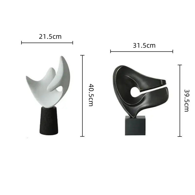 Modern white and black resin sculpture decorbites abstract hollowed-out mounted on dark wood pedestal for living room decor