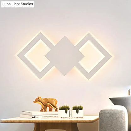 Modern white rhombus led wall sconce with illuminated diamond panels and white warm light type, suitable for maximum bulb wattage use
