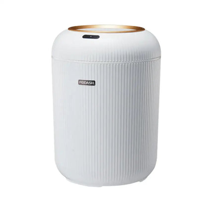 Modern white ribbed 10l luxury sensor trash can with gold lid and black sensor button for kitchen decorbites sensor trash