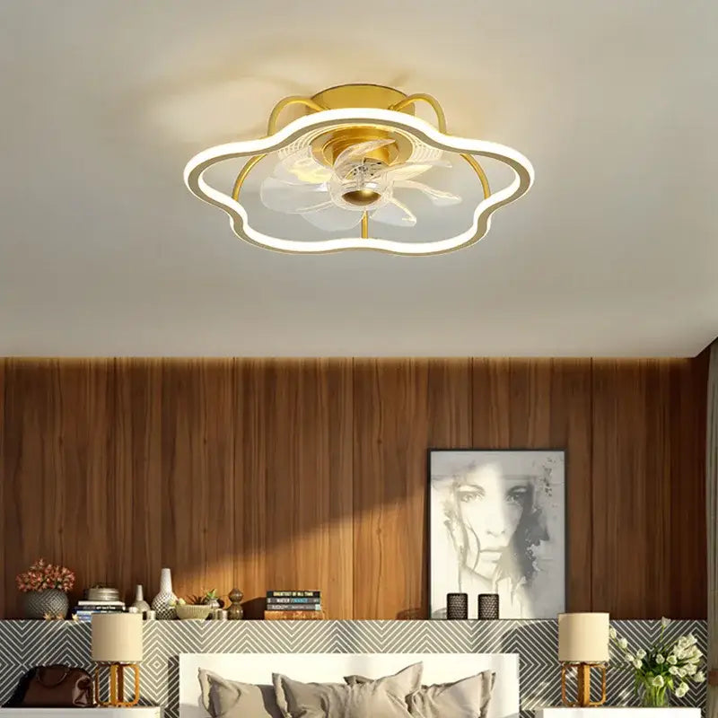 Gold-toned led ceiling fan with integrated lighting and cloud-shaped frame for modern white ring led ceiling fan bedroom use