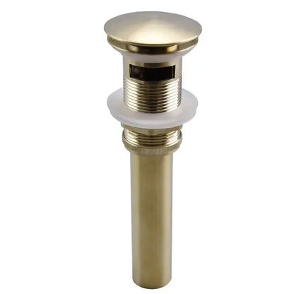 Brass-finished bathroom sink drain with threaded connections for modern white and rose gold basin faucet with elegant rose gold finish