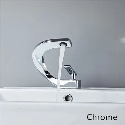 Modern white and rose gold basin faucet with chrome finish sleek curved design and single lever handle for bathroom use