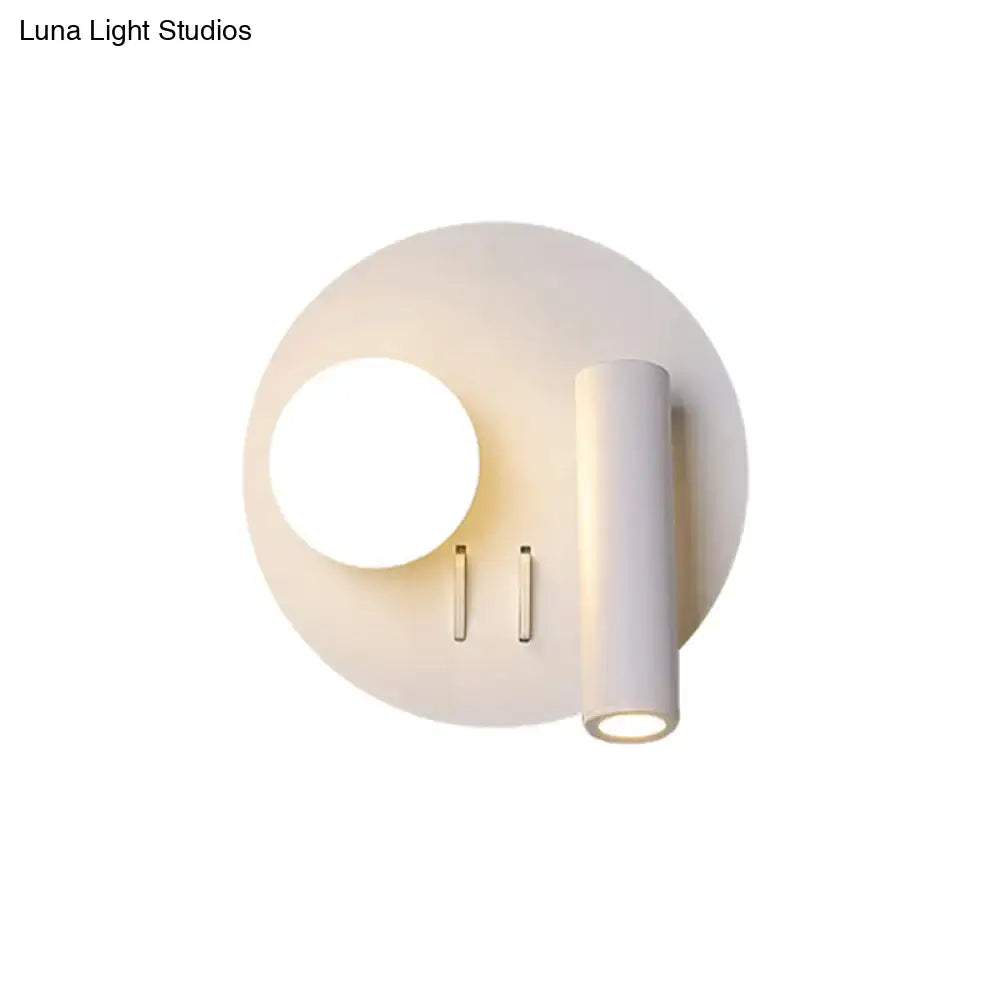 Minimalist modern white round wall mounted acrylic sconce with circular base and cylindrical light fixture for bedroom 220v-240v 110v-120v