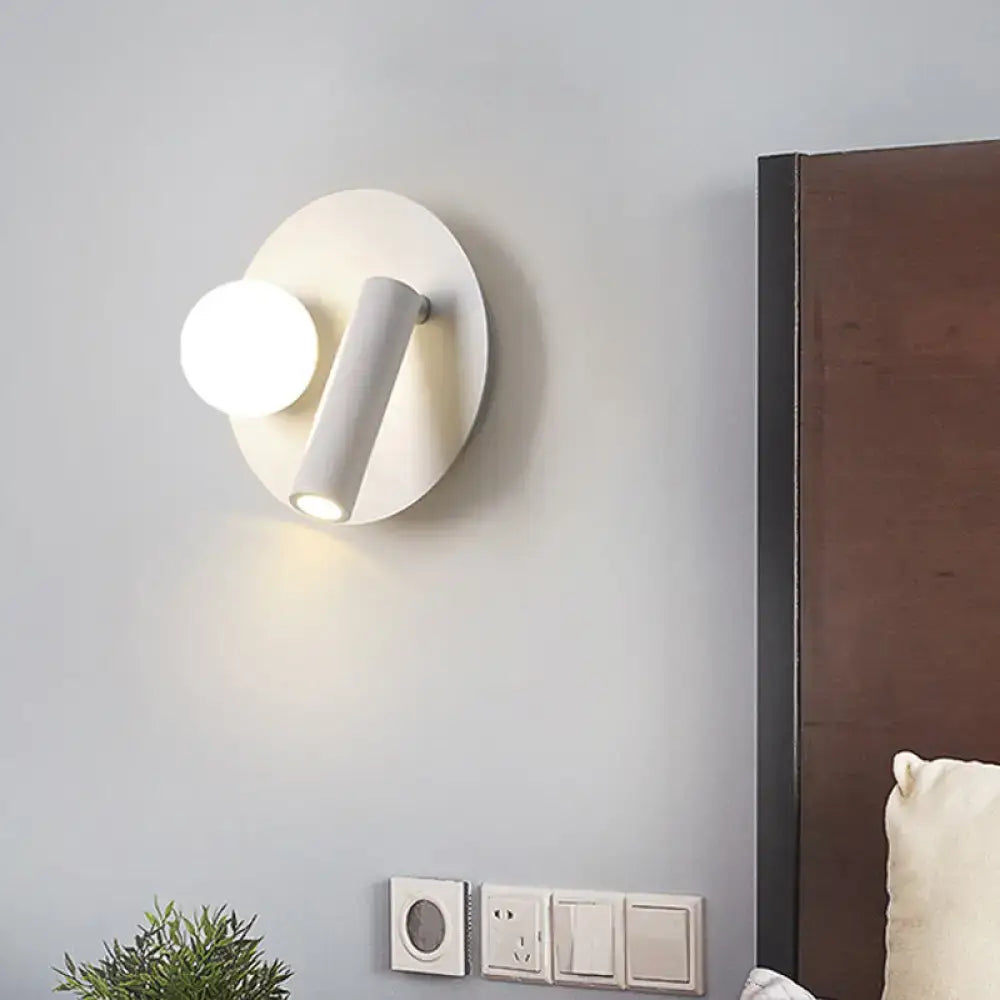Modern white round wall mounted acrylic sconce with spherical bulb and adjustable fixture for bedroom lighting 220v-240v