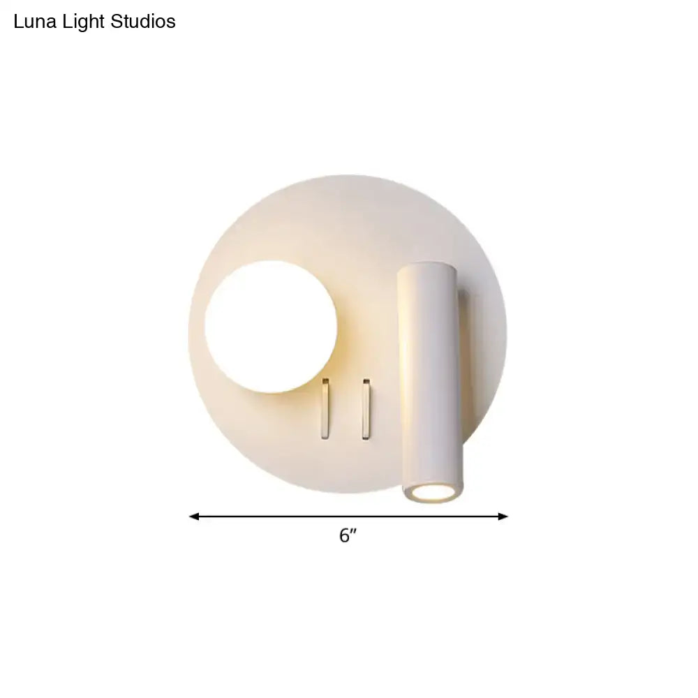 Modern white round wall mounted acrylic sconce with circular base and cylindrical light fixture for bedroom 220v-240v 110v-120v
