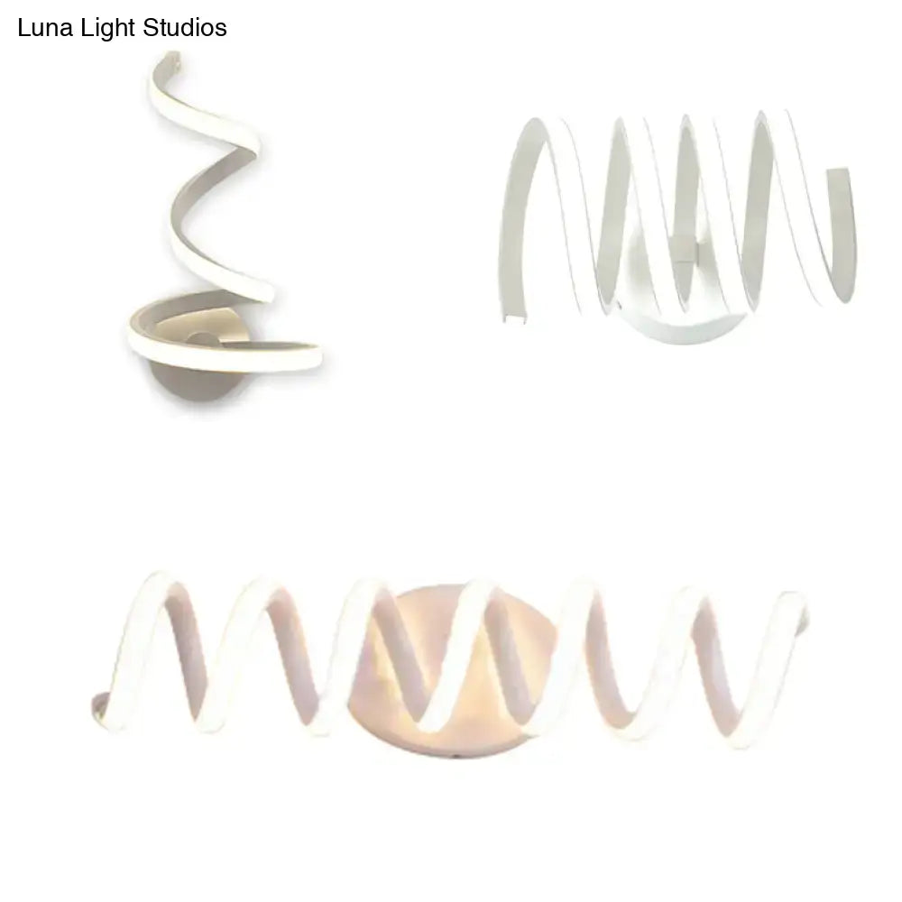Modern white and silver spiral acrylic led wall sconce with sleek curved design for bedroom lighting wall lamp