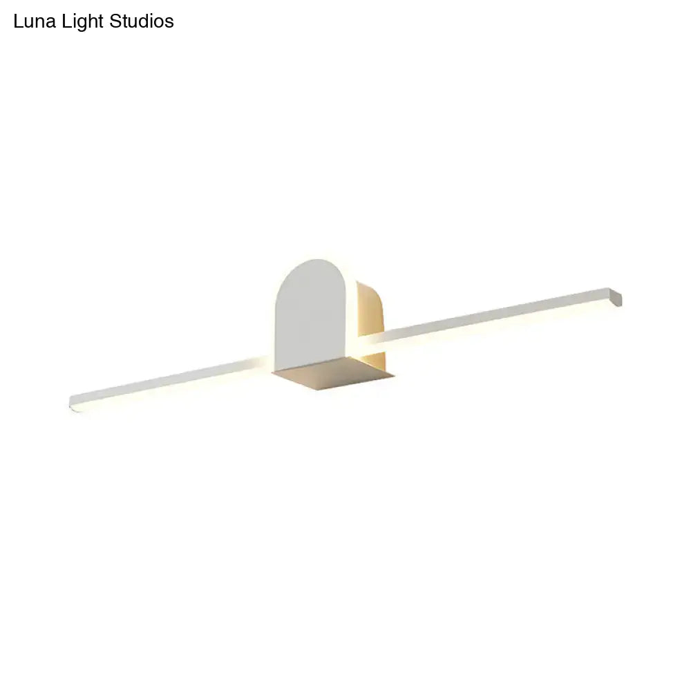 Modern white slim rod bath vanity led wall sconce 110v-120v 220v-240v with a sleek white and gold metallic finish emitting soft light