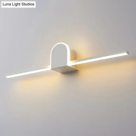 Modern white slim rod bath vanity led wall sconce with arched backplate and horizontal light bar 110v-120v 220v-240v