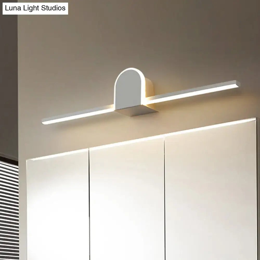Modern white slim rod bath vanity led wall sconce with arched mounting bracket designed for 110v-120v 220v-240v use