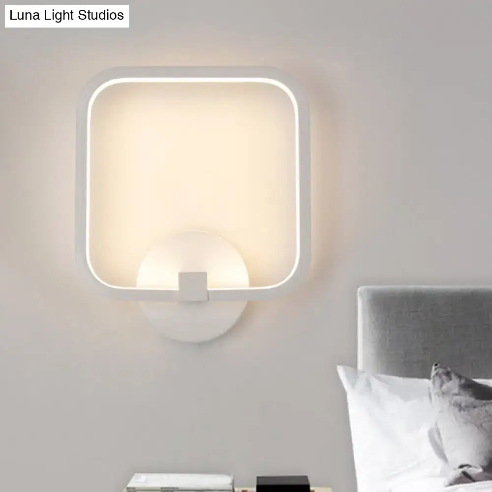Modern white square acrylic shade led wall light with glowing frame and circular base for bedroom use 110v-120v 220v-240v