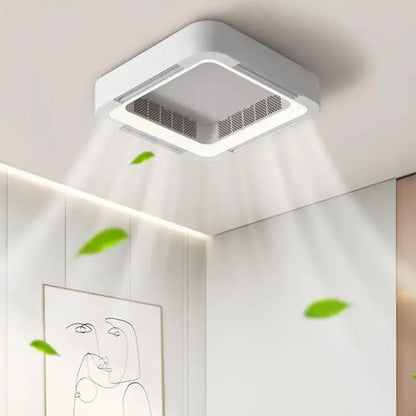 Modern white square ceiling fan light with bladeless design and mesh vents for decorbites bladeless ceiling use