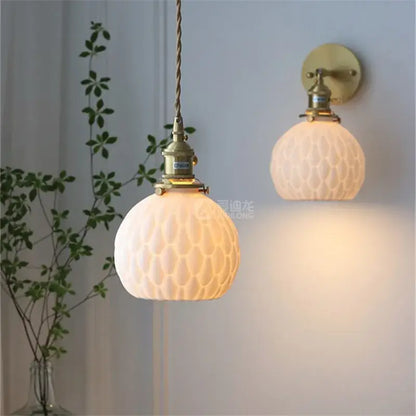 Antique brass-finished pendant and wall sconce with frosted honeycomb glass globes ceramic led pendant lights by decorbites